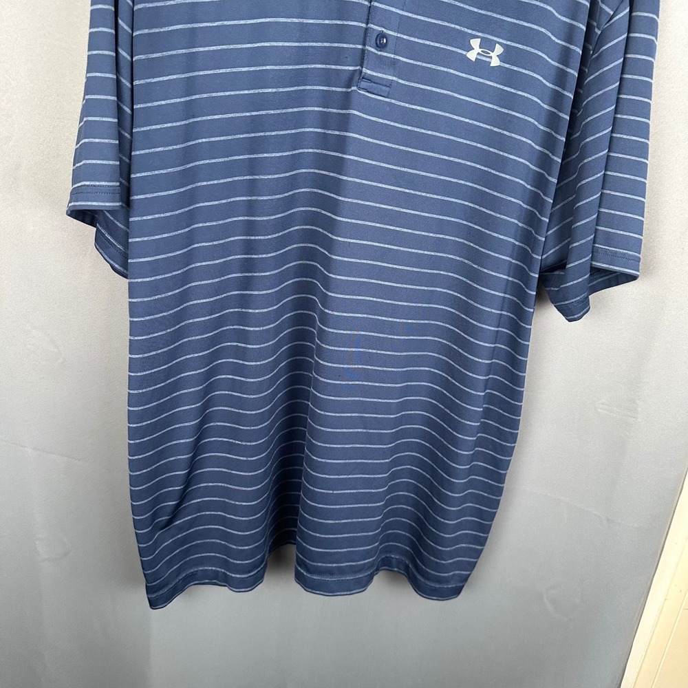 Under Armour Playoff Polo Mens 2XL Navy Blue Striped HeatGear Golf Shirt XXL - Picture 4 of 7